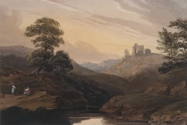 Fjelllandskap, med bekk og ruin